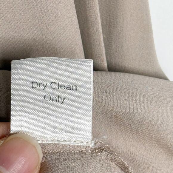 Parker XSmall XS Light Brown Beige Silk Split V Neck Blouse Roll Tab Sleeves - Picture 9 of 11